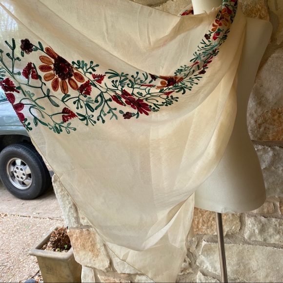 Ivory Anthro Embroidered Scarl - Picture 3 of 3